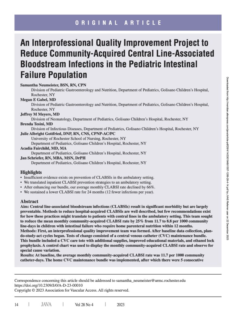 An Interprofessional Quality Improvement Project to Reduce Community-Acquired Central Line-Associated Bloodstream Infections in the Pediatric Intestinal Failure Population